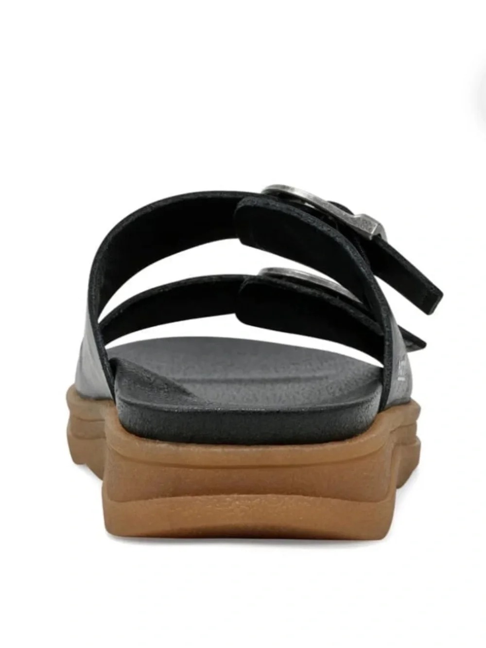 Earth Origins Black Slide Sandal with Silver Buckles